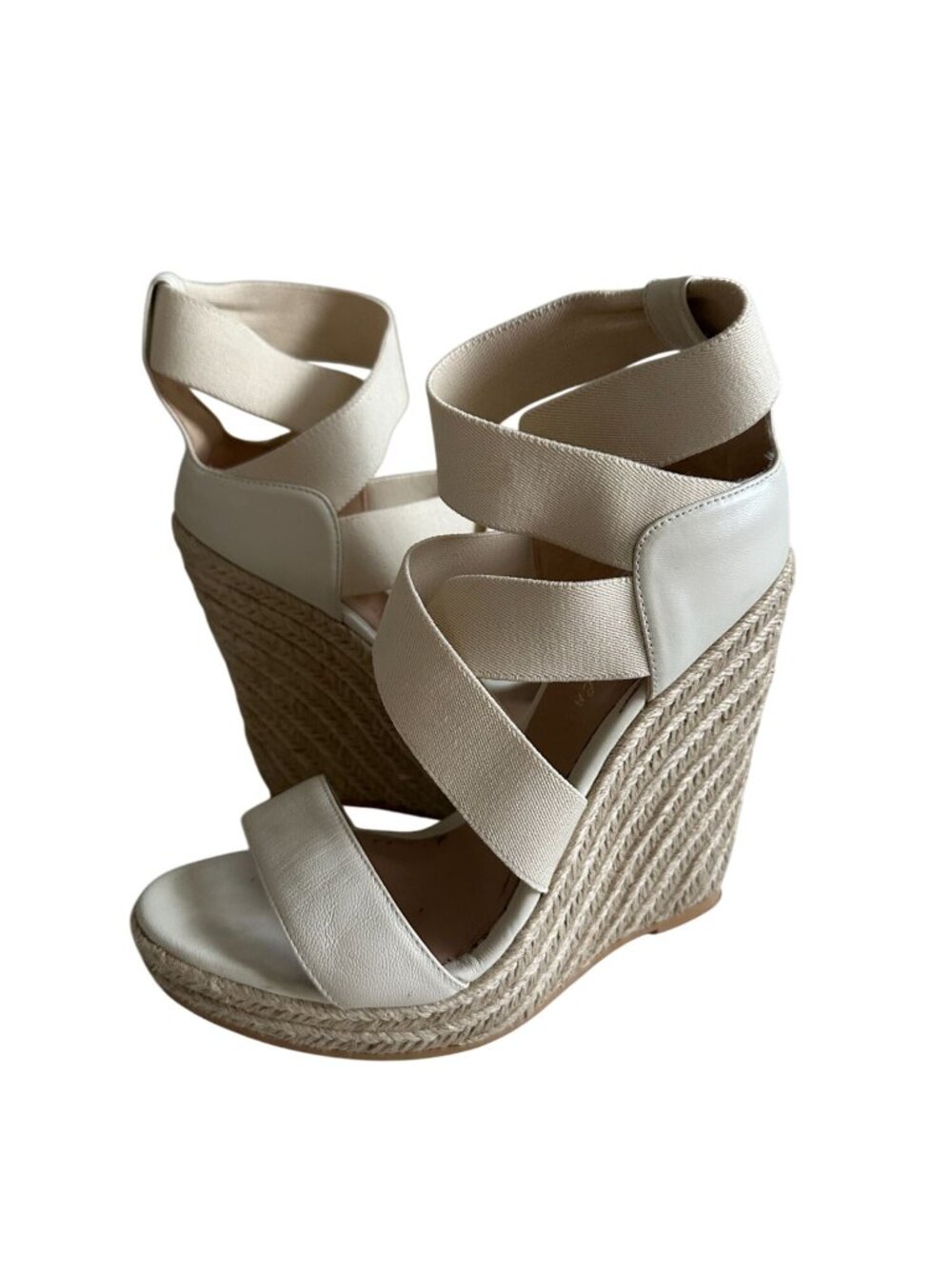 JEAN MICHEL CAZABAT Cream Leather Espadrille Wedges Sandals Size 37